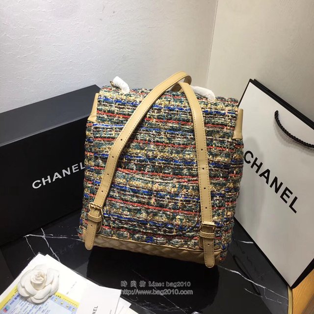 Chanel女包 Chanel最新編織紅金斜紋 91122中號 雙肩背包 呢料系列 香奈兒後背包 Chanel新款雙肩包  djc3245